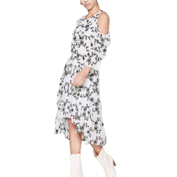 Joie Alpheus White & Black Floral Eyelet Ruffled Silk Dress Size Small - Picture 1 of 7